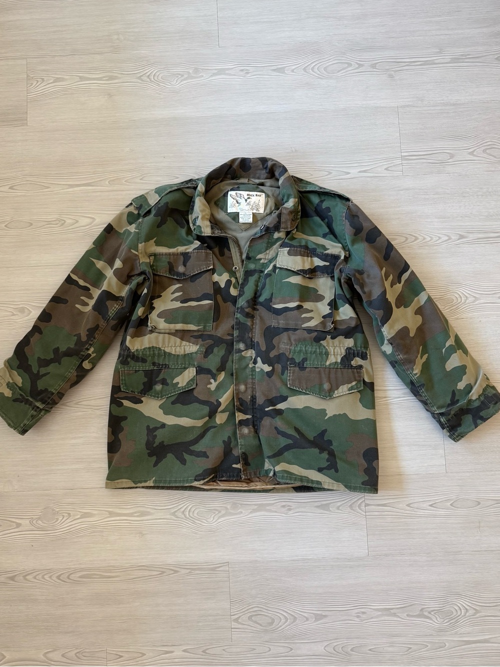 Vintage Duck Bay Woodland Camo M65 Field Jacket Liner Mens L